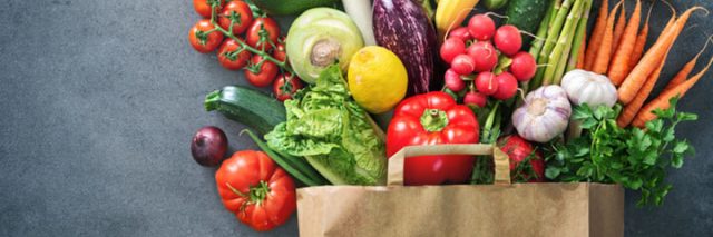 Bag with various food items