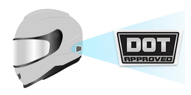 Motorcycle helmets designated the “DOT” symbol