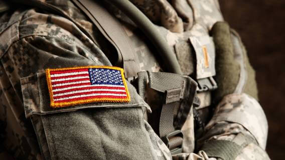 Soldier's shoulder in camouflage with flag