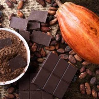 Dark chocolate and cacao beans