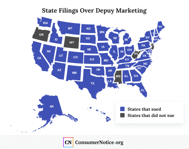 Infographic showing which states are suing over Depuy marketing lawsuit