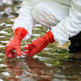 Scientist examining toxic water samples