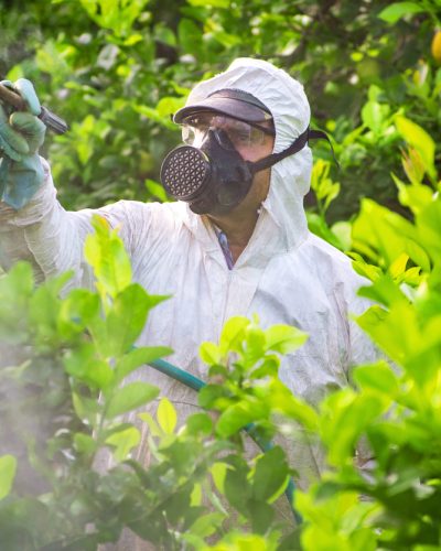 Farm worker spraying pesticide