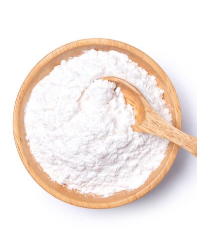 White powder in wooden bowl.