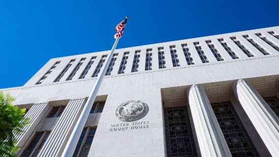 Exterior U.S. Court House with flag